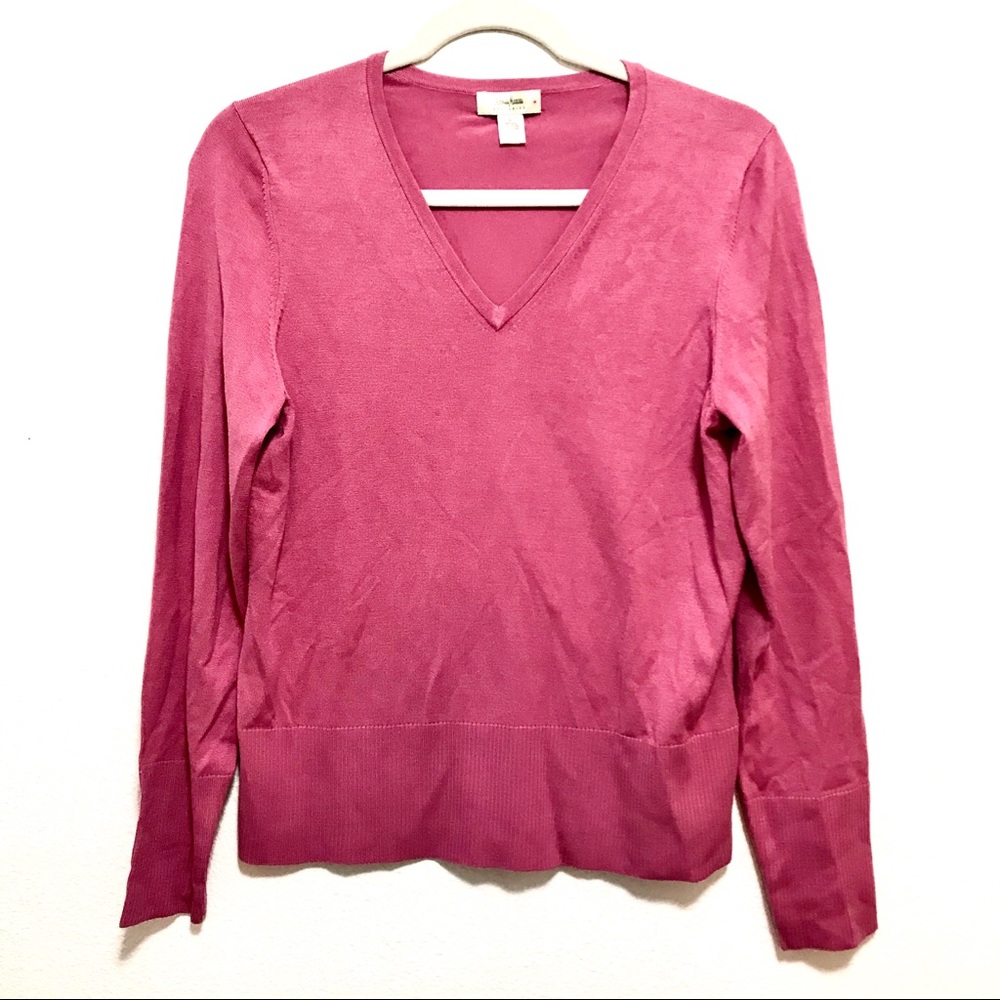 Neiman Marcus Silk Pink Knit V-Neck Sweater Size L